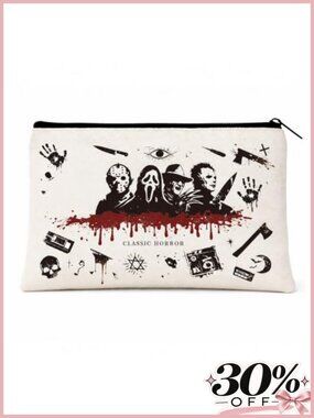 Horror Movie Makeup Bag Halloween Cosmetic Pouch with Zipper Cotton Travel